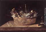Sebastien Stoskopff Still-Life of Glasses in a Basket painting